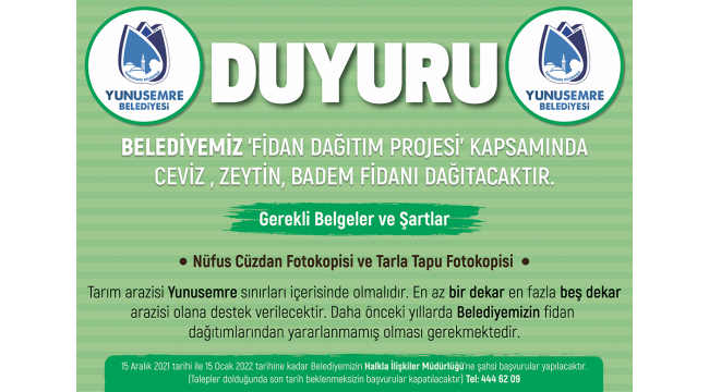 Üreticilere ceviz, badem ve zeytin fidanı dağıtılacak