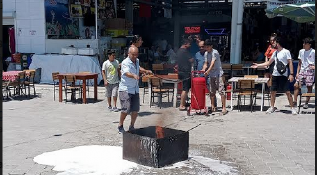 Ada'da, Nazilli Halk Pazarı'nda yangın söndürme eğitimi