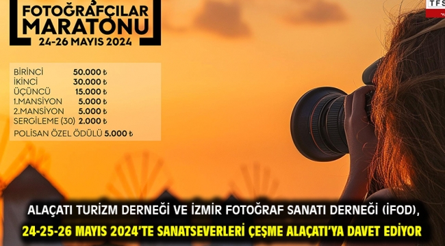 Alaçatı Turizm Derneği ve İzmir Fotoğraf Sanatı Derneği (İFOD),      24-25-26 Mayıs 2024'te sanatseverleri Çeşme Alaçatı'ya davet ediyor.