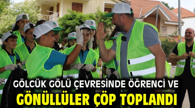 Gölcük gölü çevresinde öğrenci ve gönüllüler çöp toplandı